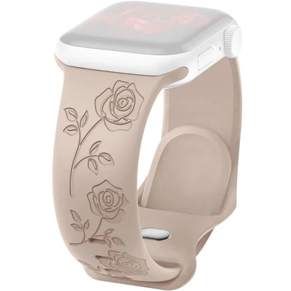 For Apple Watch Ultra 2 Ultra 49mm / 9 8 7 45mm / 6 5 4 SE (2022) SE (2023) SE 44mm / 3 2 1 42mm Rose Engraved Silicone Strap