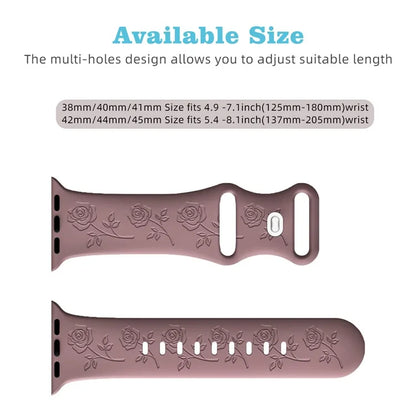 For Apple Watch Ultra 2 Ultra 49mm / 9 8 7 45mm / 6 5 4 SE (2022) SE (2023) SE 44mm / 3 2 1 42mm Rose Engraved Silicone Strap