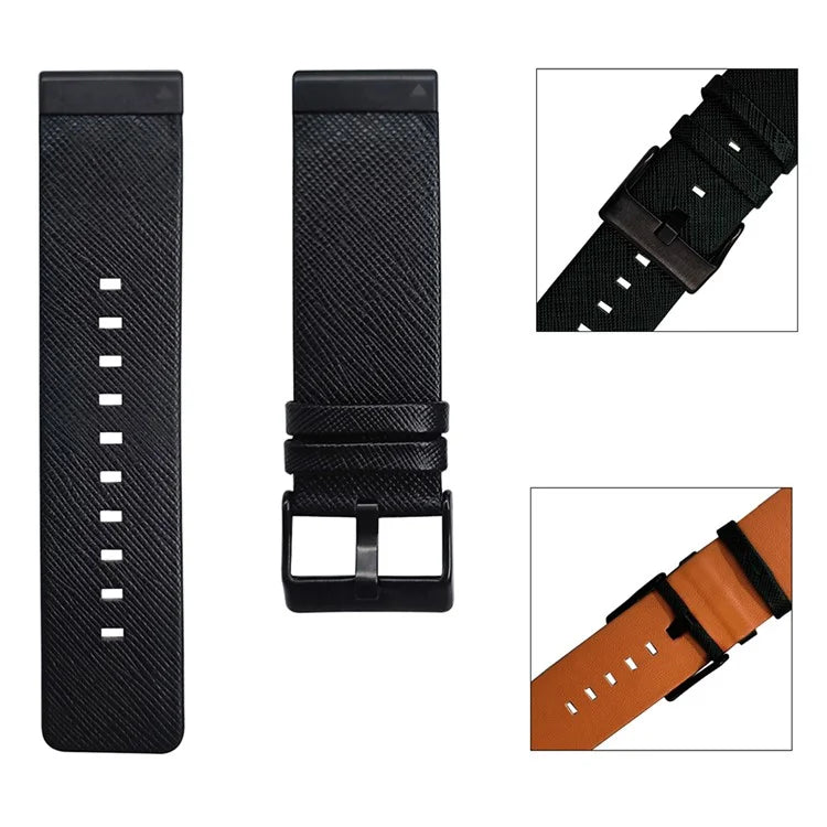 For Garmin Fenix 7 Pro / 7 / 6 / 5 Leather Wrist Band Adjustable Watch Strap with Metal Pin Buckle