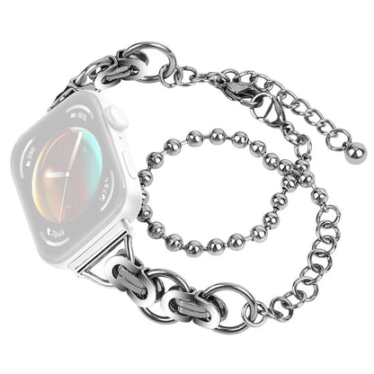 For Huawei Watch Fit 3 Dual Circle Stylish Smart Watch Strap Beaded Chain Alloy Bracelet