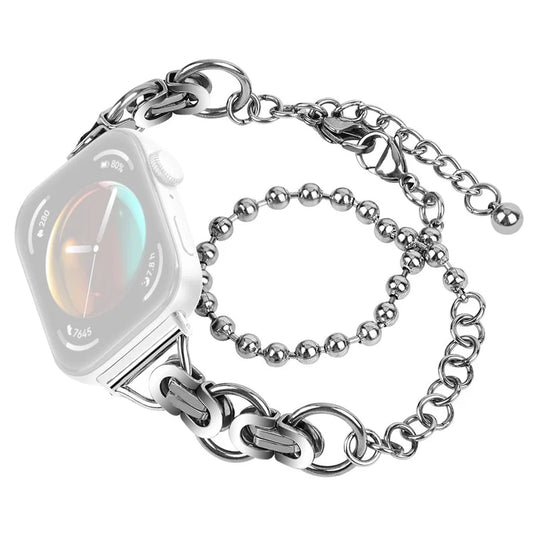For Huawei Watch Fit 3 Dual Circle Stylish Smart Watch Strap Beaded Chain Alloy Bracelet