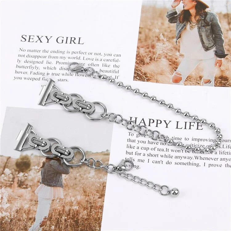 For Huawei Watch Fit 3 Dual Circle Stylish Smart Watch Strap Beaded Chain Alloy Bracelet