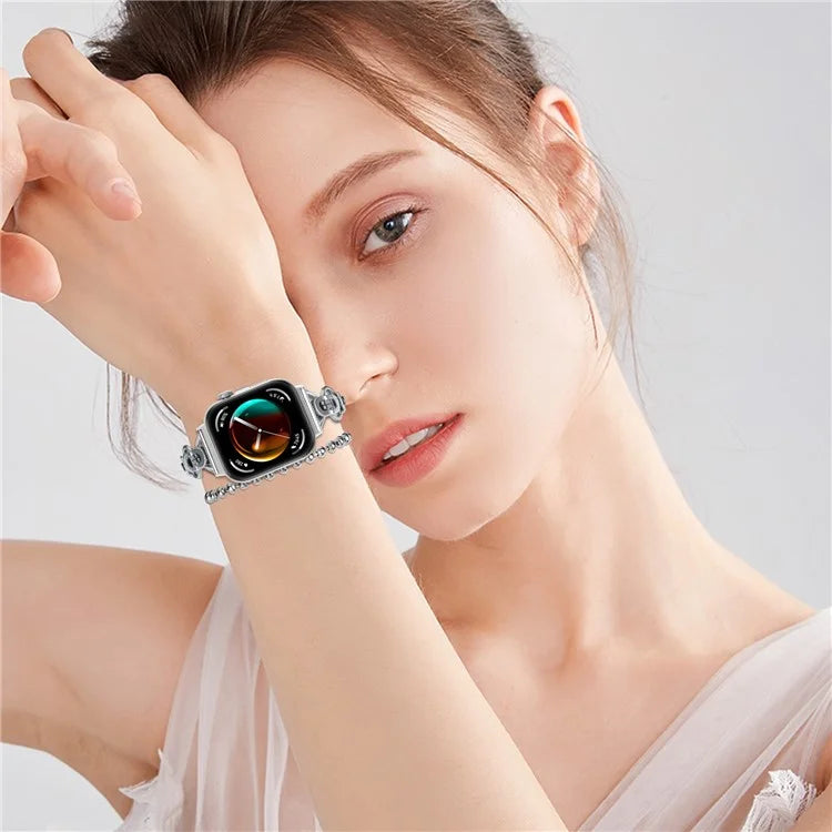 For Huawei Watch Fit 3 Dual Circle Stylish Smart Watch Strap Beaded Chain Alloy Bracelet