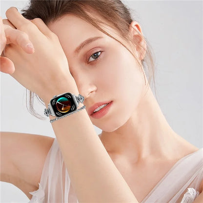 For Huawei Watch Fit 3 Dual Circle Stylish Smart Watch Strap Beaded Chain Alloy Bracelet