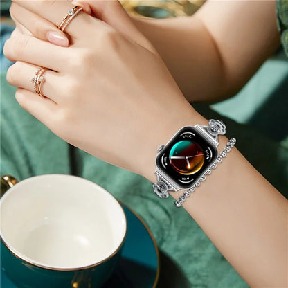 For Huawei Watch Fit 3 Dual Circle Stylish Smart Watch Strap Beaded Chain Alloy Bracelet