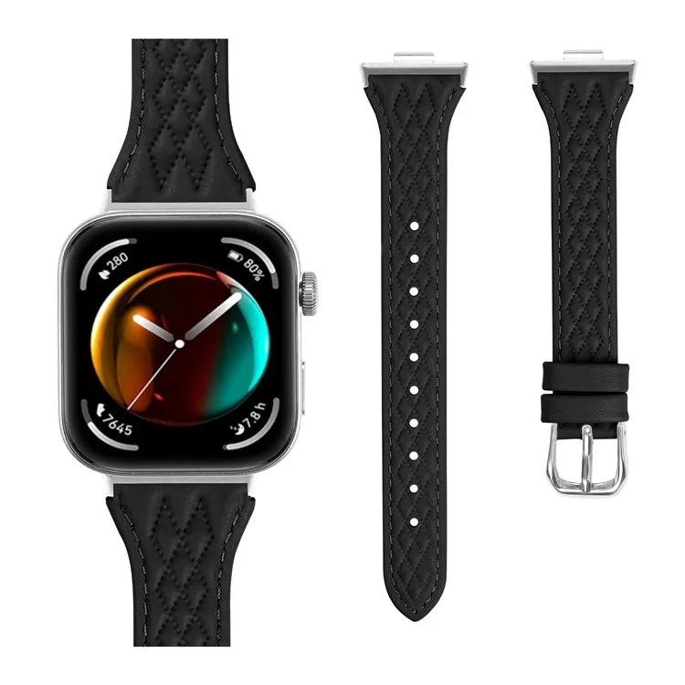 Genuine Cow Leather Band for Huawei Watch Fit 3 Rhombus Imprinted Watch Strap