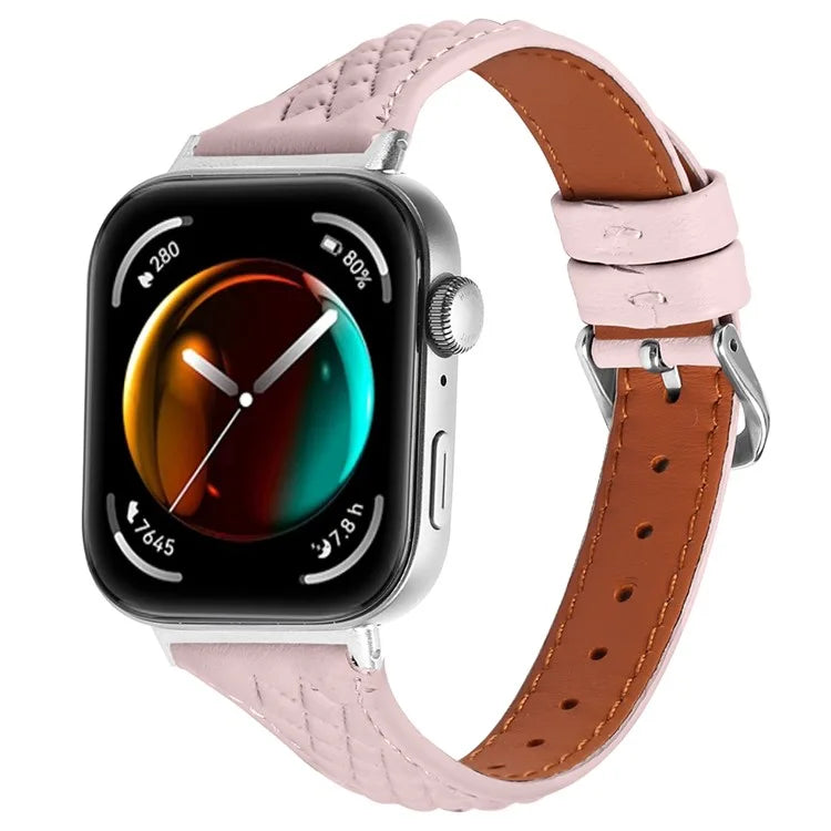 Genuine Cow Leather Band for Huawei Watch Fit 3 Rhombus Imprinted Watch Strap