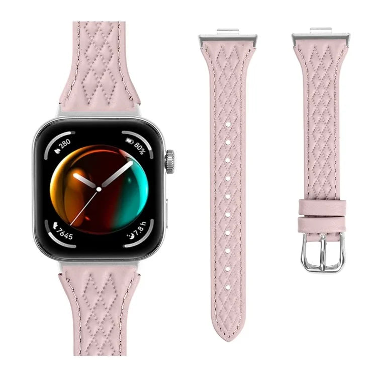 Genuine Cow Leather Band for Huawei Watch Fit 3 Rhombus Imprinted Watch Strap