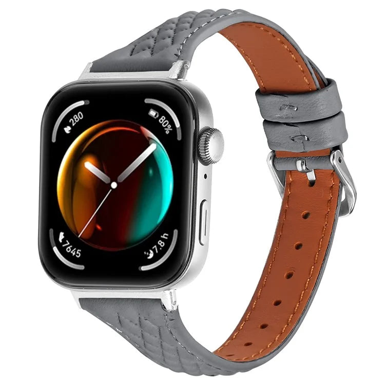 Genuine Cow Leather Band for Huawei Watch Fit 3 Rhombus Imprinted Watch Strap