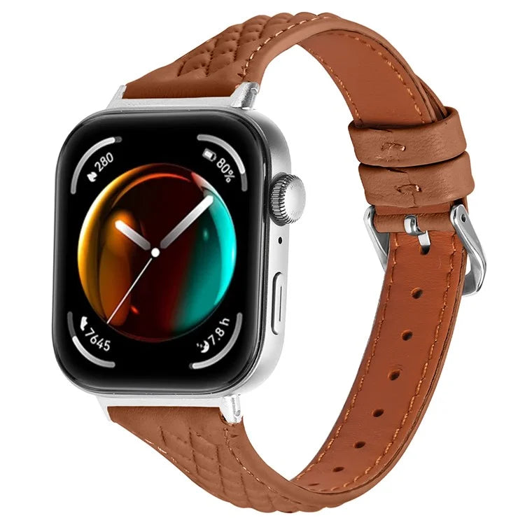 Genuine Cow Leather Band for Huawei Watch Fit 3 Rhombus Imprinted Watch Strap