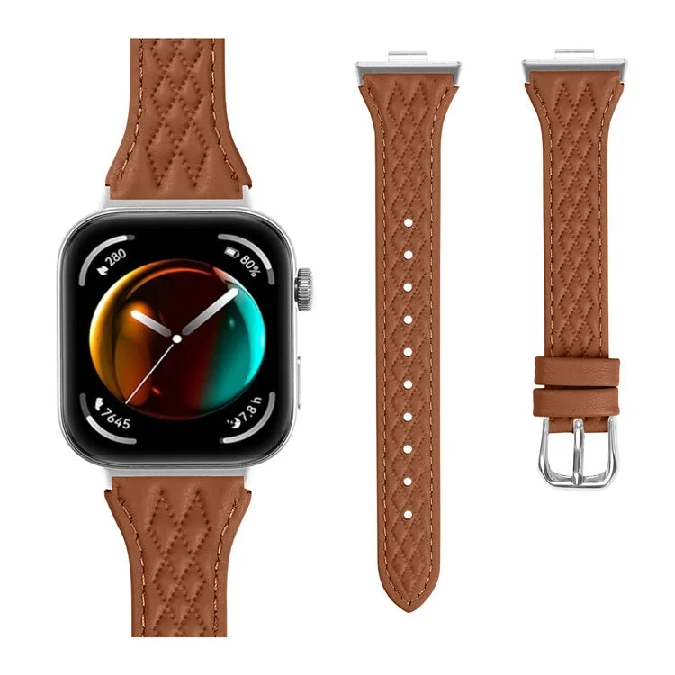 Genuine Cow Leather Band for Huawei Watch Fit 3 Rhombus Imprinted Watch Strap