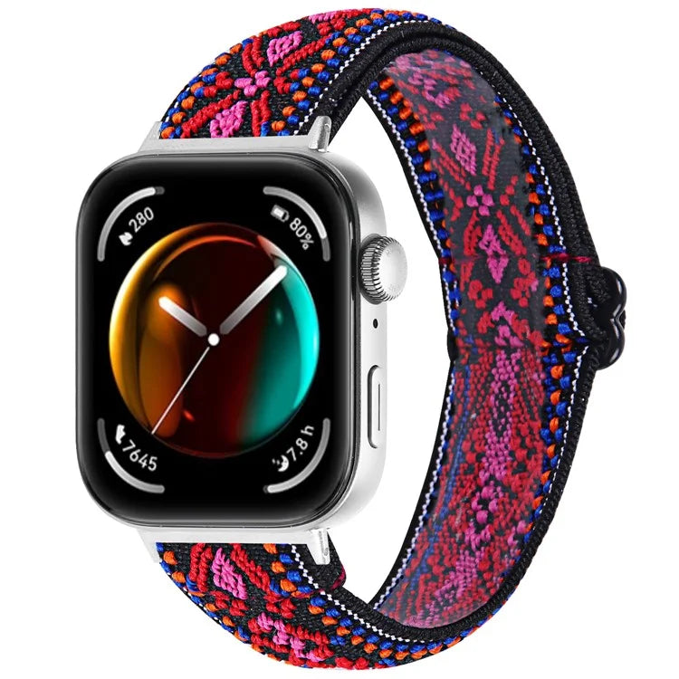 For Huawei Watch Fit 3 Nylon Watch Strap Pattern Print Adjustable Elastic Wrist Band