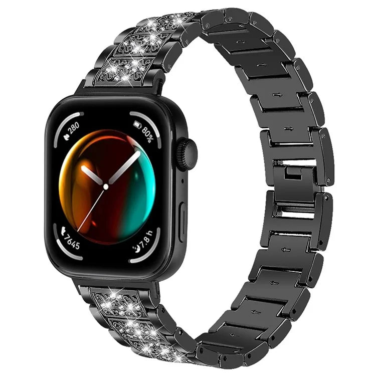 For Huawei Watch Fit 3 Metal Band Smart Watch Wrist Strap with Rhinestone