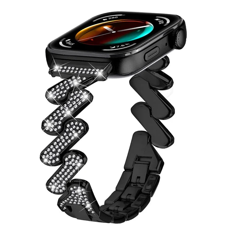 For Huawei Watch Fit 3 Watch Band Rhinestone Decor 7-Shape Metal Wrist Strap