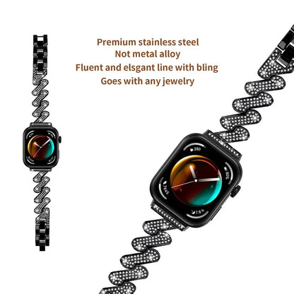 For Huawei Watch Fit 3 Watch Band Rhinestone Decor 7-Shape Metal Wrist Strap