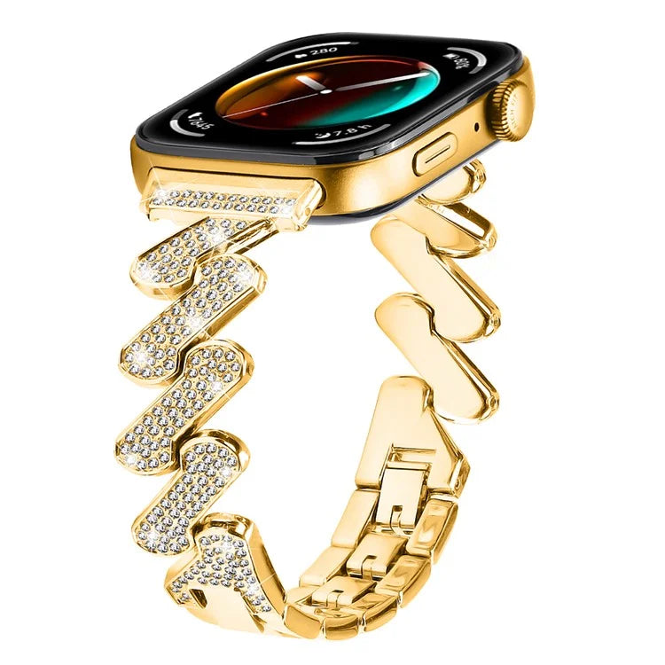 For Huawei Watch Fit 3 Watch Band Rhinestone Decor 7-Shape Metal Wrist Strap