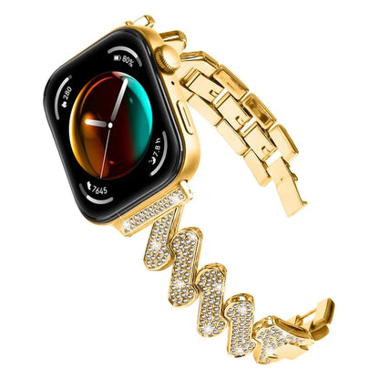 For Huawei Watch Fit 3 Watch Band Rhinestone Decor 7-Shape Metal Wrist Strap