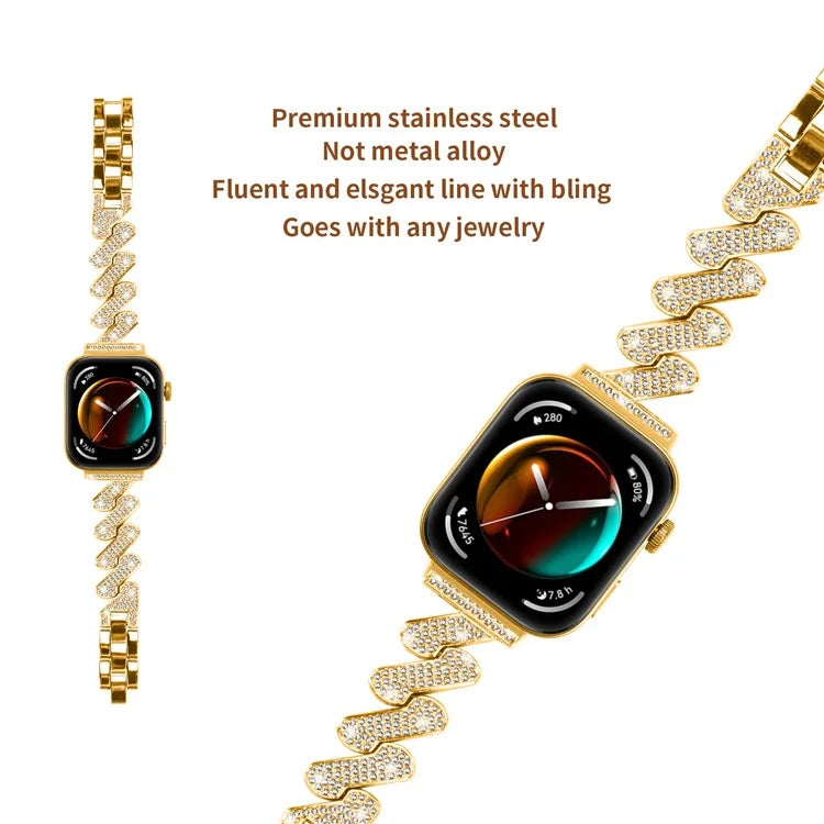 For Huawei Watch Fit 3 Watch Band Rhinestone Decor 7-Shape Metal Wrist Strap