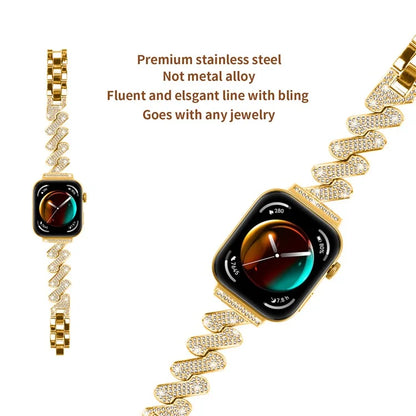 For Huawei Watch Fit 3 Watch Band Rhinestone Decor 7-Shape Metal Wrist Strap