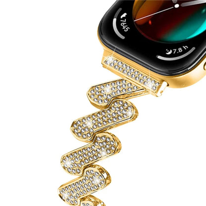 For Huawei Watch Fit 3 Watch Band Rhinestone Decor 7-Shape Metal Wrist Strap