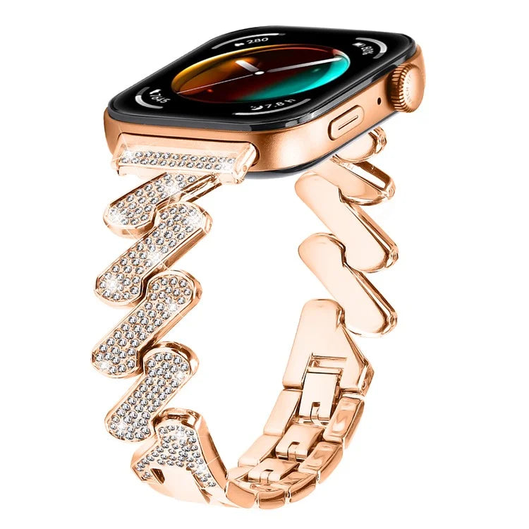 For Huawei Watch Fit 3 Watch Band Rhinestone Decor 7-Shape Metal Wrist Strap