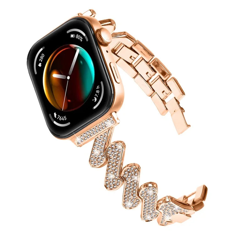 For Huawei Watch Fit 3 Watch Band Rhinestone Decor 7-Shape Metal Wrist Strap
