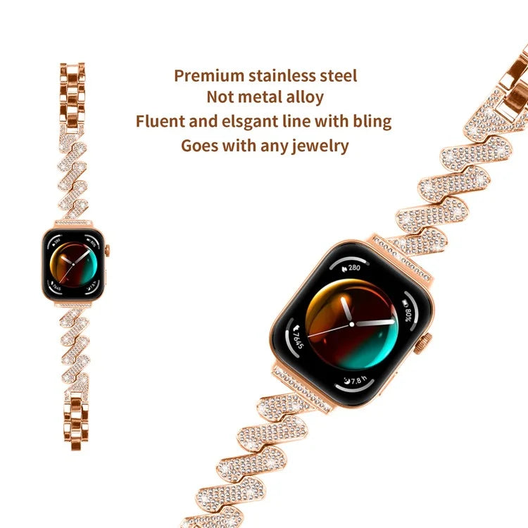 For Huawei Watch Fit 3 Watch Band Rhinestone Decor 7-Shape Metal Wrist Strap