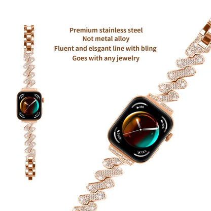 For Huawei Watch Fit 3 Watch Band Rhinestone Decor 7-Shape Metal Wrist Strap