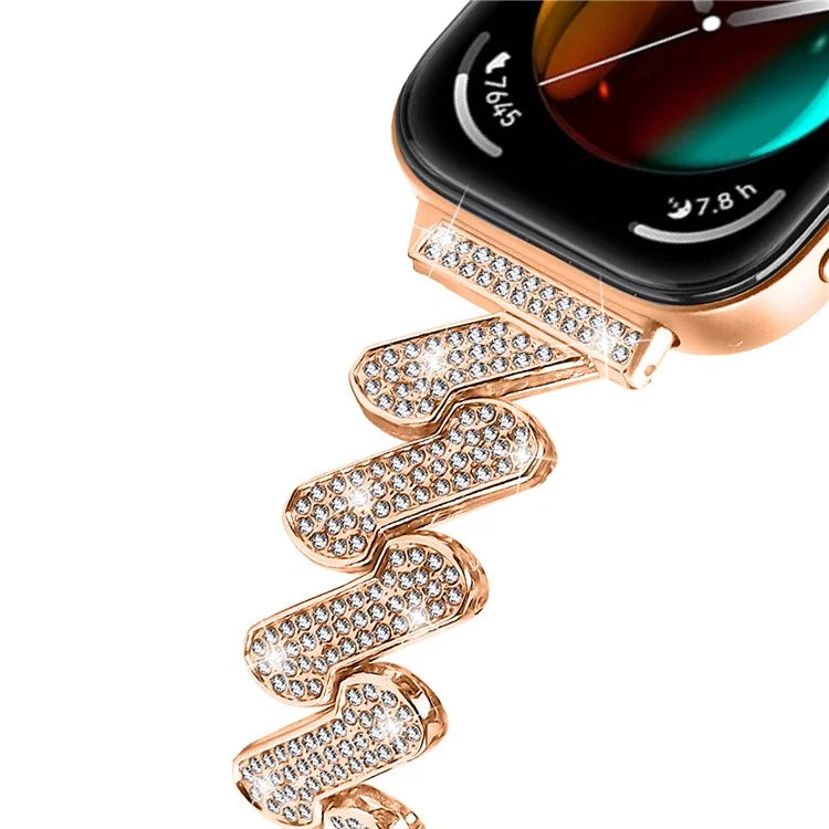 For Huawei Watch Fit 3 Watch Band Rhinestone Decor 7-Shape Metal Wrist Strap
