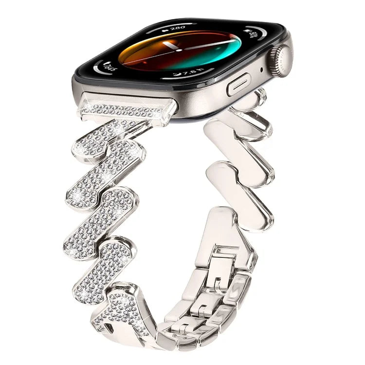 For Huawei Watch Fit 3 Watch Band Rhinestone Decor 7-Shape Metal Wrist Strap