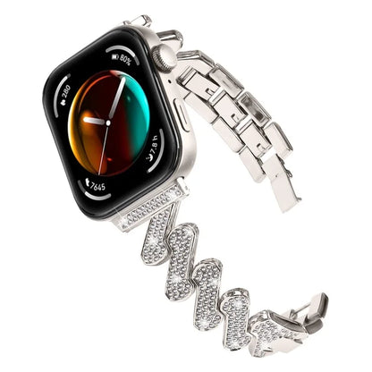 For Huawei Watch Fit 3 Watch Band Rhinestone Decor 7-Shape Metal Wrist Strap