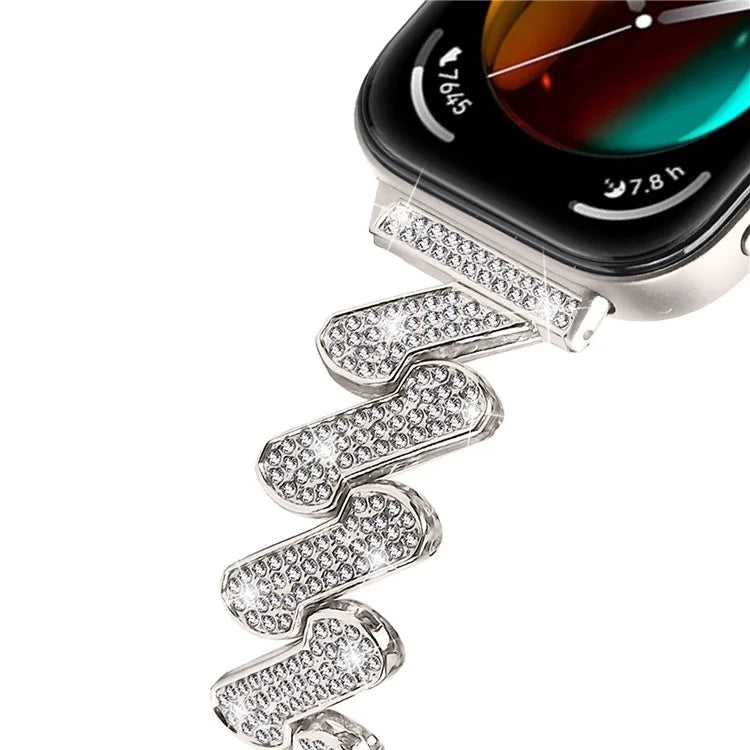For Huawei Watch Fit 3 Watch Band Rhinestone Decor 7-Shape Metal Wrist Strap