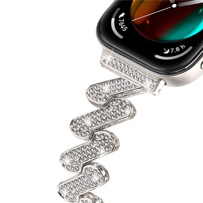 For Huawei Watch Fit 3 Watch Band Rhinestone Decor 7-Shape Metal Wrist Strap