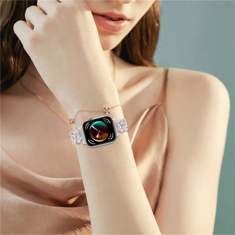 For Huawei Watch Fit 3 Watch Band Rhinestone Decor 7-Shape Metal Wrist Strap