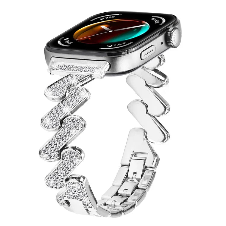 For Huawei Watch Fit 3 Watch Band Rhinestone Decor 7-Shape Metal Wrist Strap