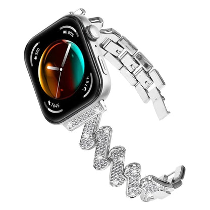 For Huawei Watch Fit 3 Watch Band Rhinestone Decor 7-Shape Metal Wrist Strap