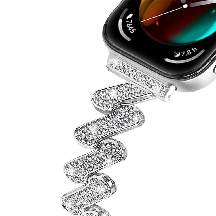 For Huawei Watch Fit 3 Watch Band Rhinestone Decor 7-Shape Metal Wrist Strap