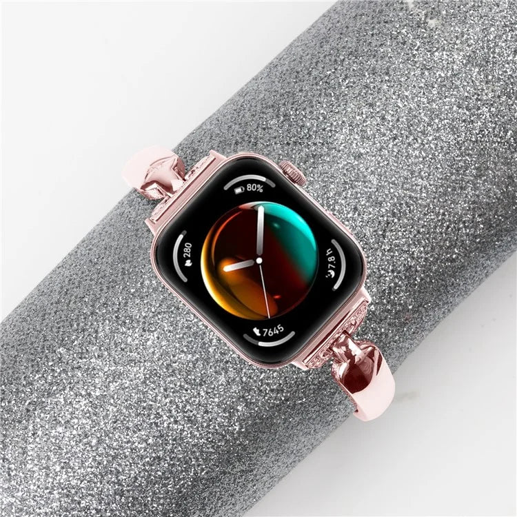 For Huawei Watch Fit 3 Watch Band Metal Wrist Bracelet with Rhinestone D-Shape Connector