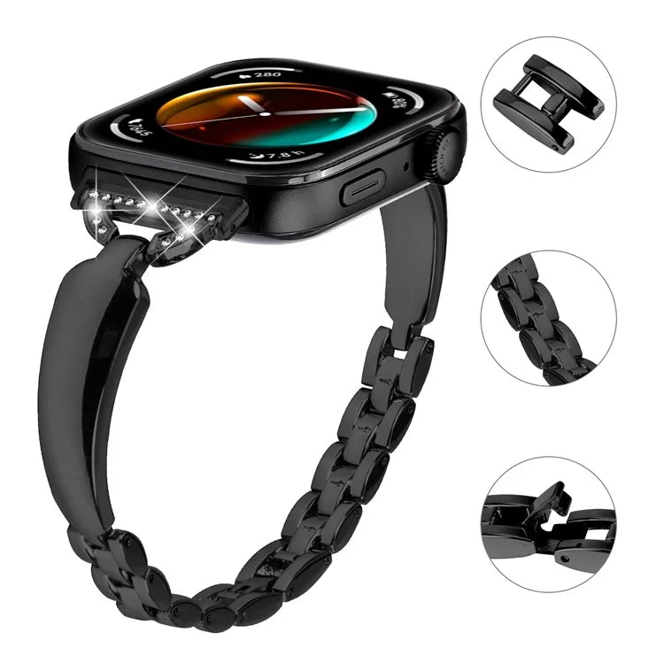 For Huawei Watch Fit 3 Watch Band Metal Wrist Bracelet with Rhinestone D-Shape Connector