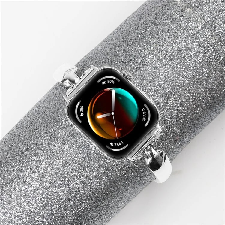For Huawei Watch Fit 3 Watch Band Metal Wrist Bracelet with Rhinestone D-Shape Connector