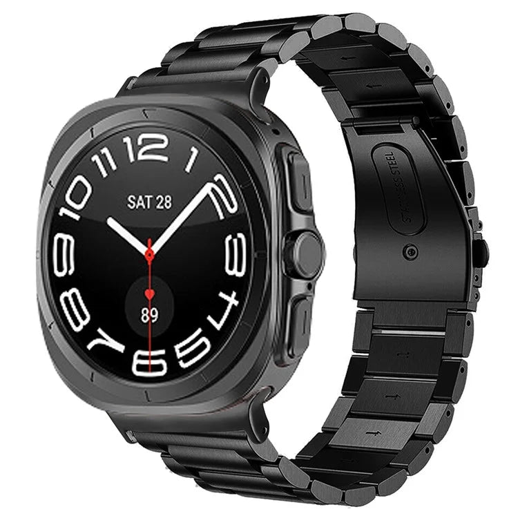 For Samsung Galaxy Watch Ultra 47mm Watch Band 3-Bead Stainless Steel Metal Strap