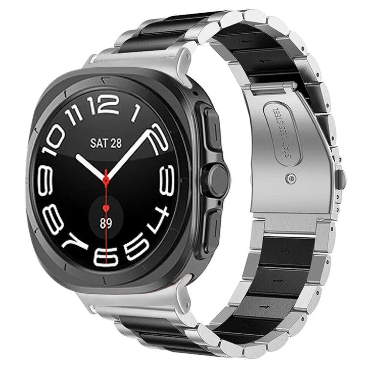 For Samsung Galaxy Watch Ultra 47mm Watch Band 3-Bead Stainless Steel Metal Strap