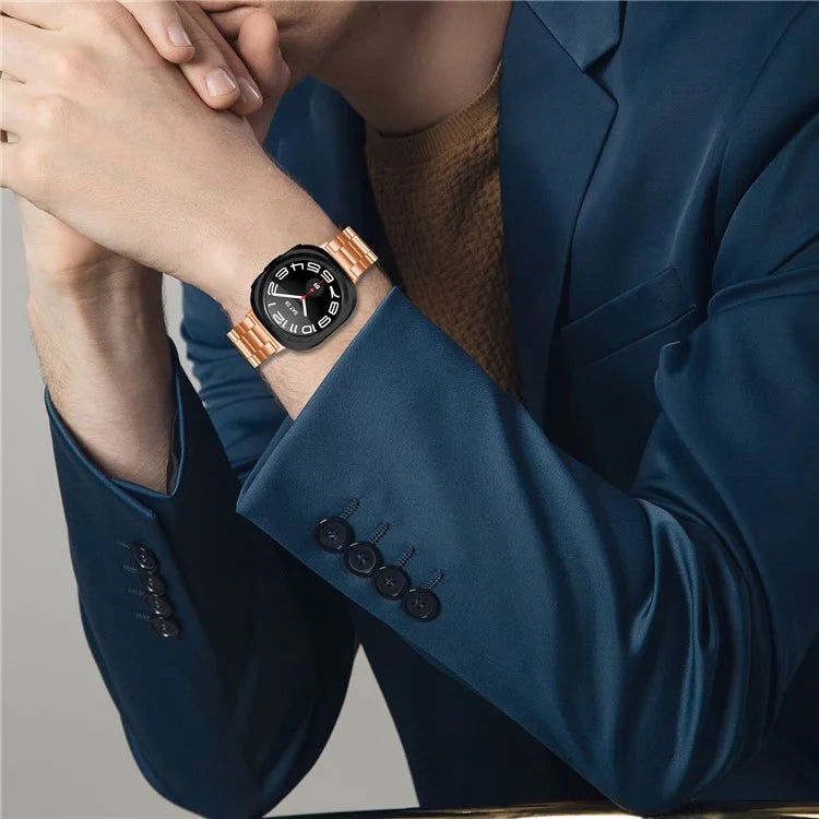 For Samsung Galaxy Watch Ultra 47mm Watch Band 3-Bead Stainless Steel Metal Strap