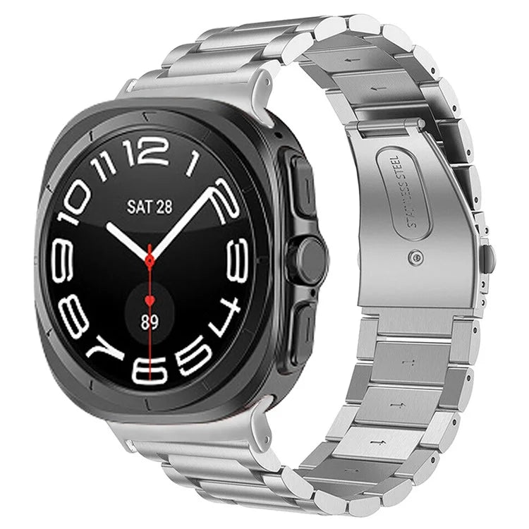 For Samsung Galaxy Watch Ultra 47mm Band 3-Bead Stainless Steel Watch Strap - Silver