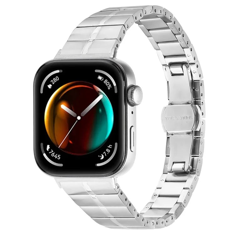 For Huawei Watch Fit 3 Stainless Steel Watch Strap One-Bead Mesh Metal Band - Silver