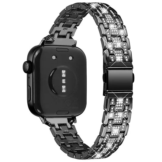 For Huawei Watch Fit 3 Watch Strap Five-Bead Rhinestones Metal Wrist Band Bracelet