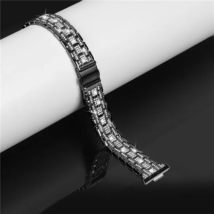 For Huawei Watch Fit 3 Watch Strap Five-Bead Rhinestones Metal Wrist Band Bracelet