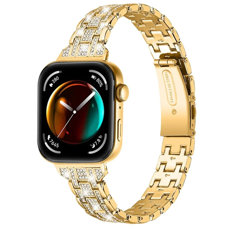 For Huawei Watch Fit 3 Watch Strap Five-Bead Rhinestones Metal Wrist Band Bracelet