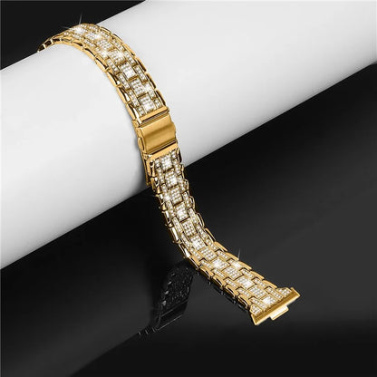 For Huawei Watch Fit 3 Watch Strap Five-Bead Rhinestones Metal Wrist Band Bracelet