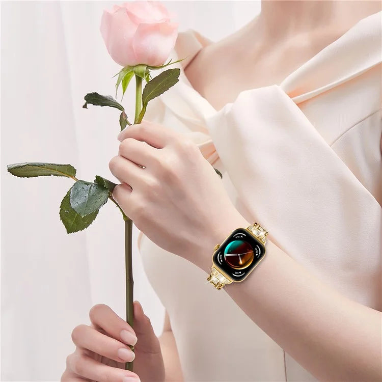 For Huawei Watch Fit 3 Watch Strap Five-Bead Rhinestones Metal Wrist Band Bracelet